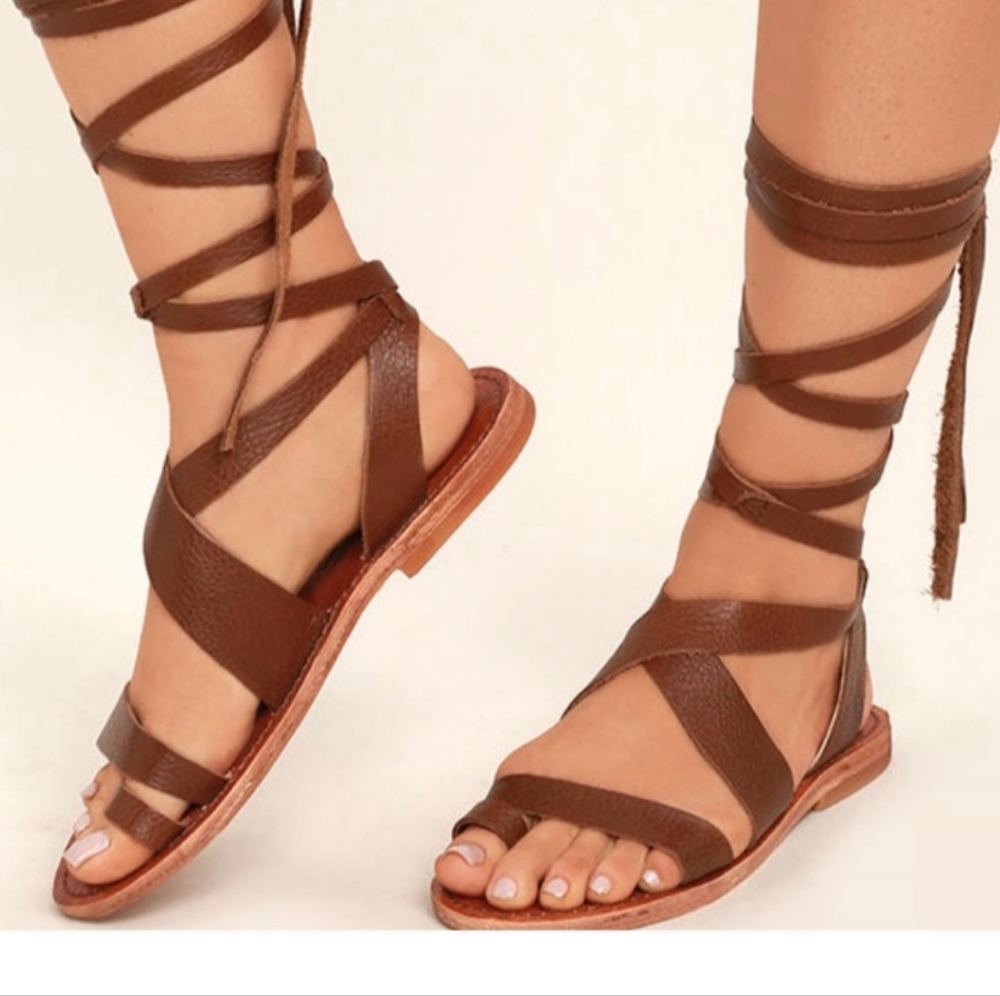 All Leather Laceup Sandal